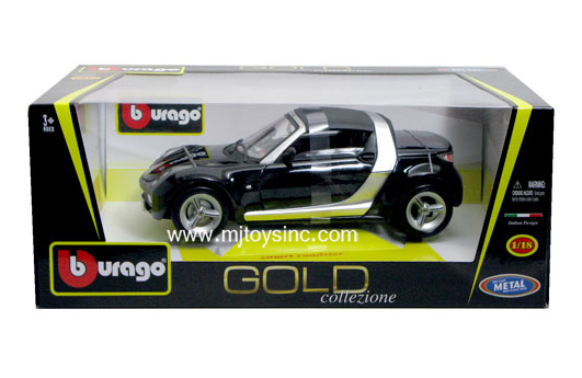 BBURAGO 1:18 GOLD SMART ROADSTER – M and J Toys Inc. Die-Cast 
