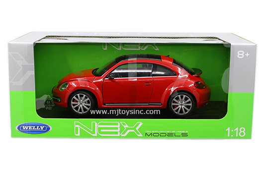 2012 VW Bug Volkswagen New Beetle Die-cast Car 1:18 Red Welly 8 inches 
