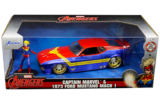 Ford Mustang Mach I blau rot mit Figur Captain Marvel Modellauto 1:24 Jada Toys