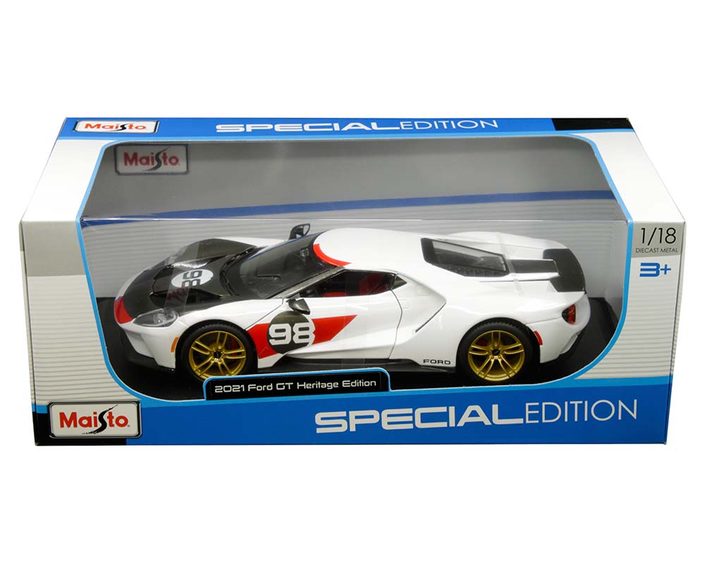 Maisto 1:18 2021 Ford GT Heritage Edition #98 White with Carbon 