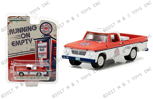 RED WHITE 1963 DODGE D-100 LONG BED WITH TOOL BOX Diecast Model Car By Greenlight NEW 1:64 GREENLIGHT RUNNING ON EMPTY SERIES 2 COLLECTION 