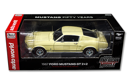 Autoworld 1:18 1967 Ford Mustang GT 2+2 Diecast Model Car Yellow AMM1038