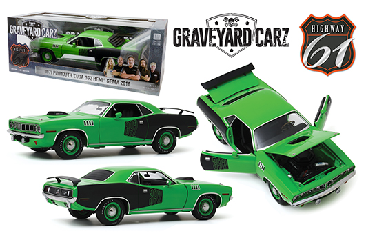 Highway 61 1:18 Graveyard Carz (2012-Current TV Series) - 1971 Plymouth  Barracuda with Custom Crate 392 HEMI Engine (2016 SEMA Show Unveil) - Green