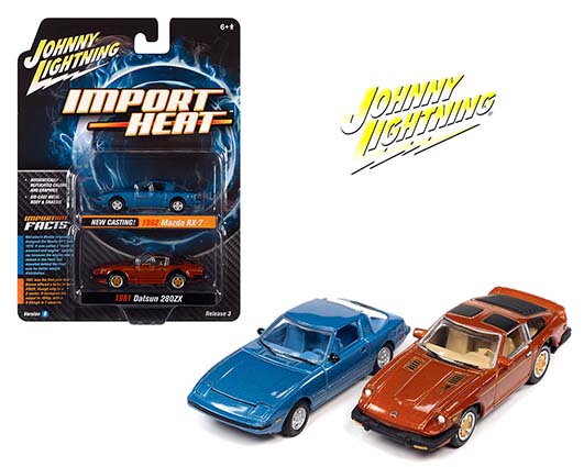Johnny Lightning 1:64 1982 Mazda RX- 1981 Datsun 280Z – Import Heat 2 Pack – M & J Toys Inc. Die