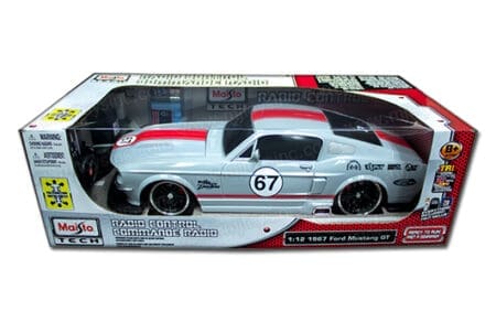 MAISTO TECH 1:12 RADIO CONTROL 1967 FORD MUSTANG GT #67 WITH RED STRIPES READY TO RUN