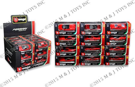 BBURAGO 1:64 FERRARI RACE & PLAY ASSORTMENT IN WINDOW BOX COUNTER DISPLAY