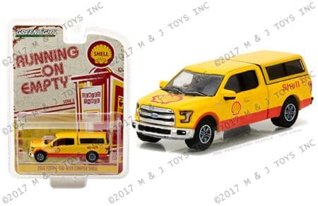 GREENLIGHT 1:64 RUNNING ON EMPTY SERIES 3 - 2016 FORD F-150 WITH CAMPER SHELL - SHELL OIL
