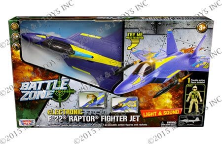 MOTOR MAX - BATTLE ZONE - ELECTRONIC F-22 RAPTOR FIGHTER JET WITH ONE POSEABLE FIGURE