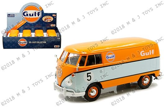 Motormax 1:24 Display - Gulf - Volkswagen Type 2 (T1) Delivery Van (Orange/Light Blue) - MiJo Exclusives