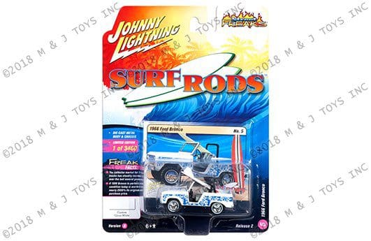 Johnny Lightning 1:64 Street Freaks 2018 Release 2 - Version A - 1966 Ford Bronco (White with Blue Designs)