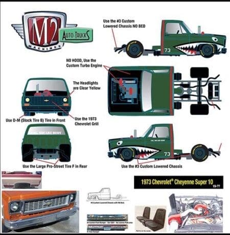 M2 Machines 1:64 Auto-Trucks - Hobby Exclusive - 1973 Chevrolet Cheyenne Super 10 NO BED Fighter Jet Big Mouth - Limited Edition