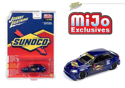 Johnny Lightning 1:64 50th Anniversary 1998 Honda Civic Custom Sunoco Livery MiJo Exclusives Limited 3,600