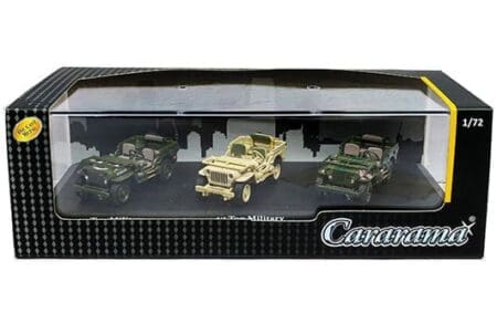 Cararama 1:72 3-Car Set - 1/4 Ton Military Vehicle (Green, Khaki, Camouflage)