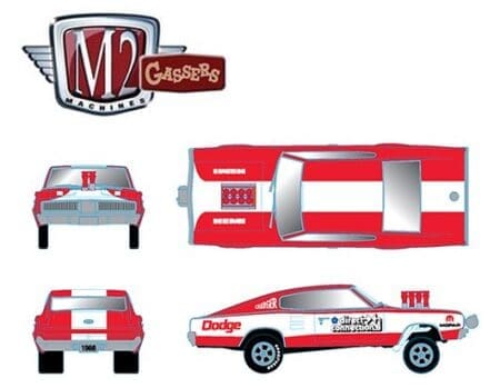 M2 Machines 1:64 Hobby Exclusive -Gassers - 1966 Dodge Charger Mopar Gasser - Direct Connection (Redwhite