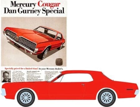 Greenlight 1:64 Vintage Ad Cars Series 2 - 1967 Mercury Cougar "Mercury Cougar Dan Gurney Special" (Red)