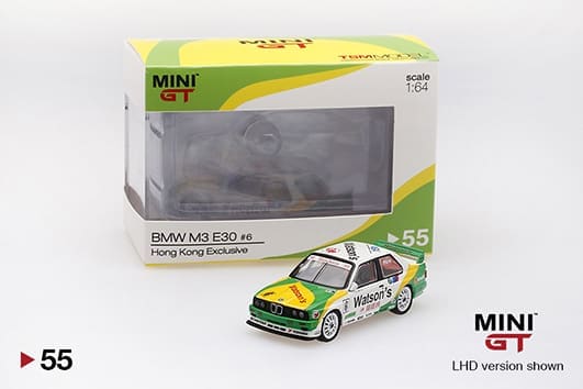 Mini GT 1:64 BMW M3 (E30) #6 Watson's Team Schitzer 1991 Guia Race of Macau Winner (Hong Kong Exclusive)(LHD)(Green/White)