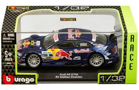 Bburago 1:32 Plastic Case - Race - Audi A5 DTM #3 Mattias Ekstrom - Red Bull Racing - Blue