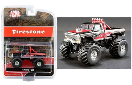 Greenlight 1:64 ACME - 1974 Ford F-250 Monster Truck - Firestone (Red/Black)