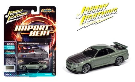 Johnny Lightning 1:64 Street Freaks - Import Heat - 2000 Nissan Skyline GT-R (BNR34) - Millennium Jade - Limited to 2,600 pieces