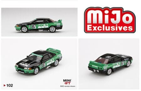 Mini GT 1:64 MiJo Exclusives - Nissan GT-R R32 Nismo S Tune HKS (Green/Black) Limited Edition 1 of 1,200
