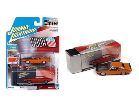 Johnny Lightning 1:64 Collector Tin 1970 Plymouth AAR Cuda Orange