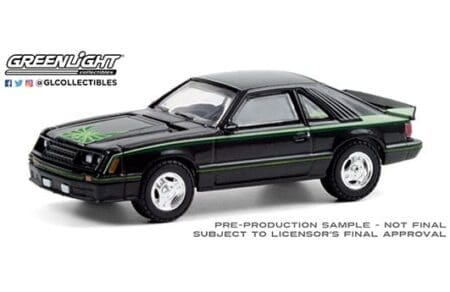 Greenlight 1:64 Hobby Exclusive - 1:64 1980 Ford Mustang Cobra - Black with Green Cobra Hood Graphics and Stripe Treatment