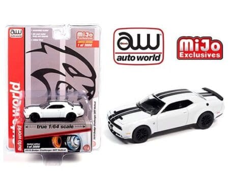 Auto World 1:64 Mijo Exclusive 2019 Dodge Challenger SRT Hellcat White with Black Stripes Limited 3,000 Pieces