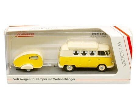 Schuco 1:64 Volkswagen T1 Camper with Caravan Yellow/White