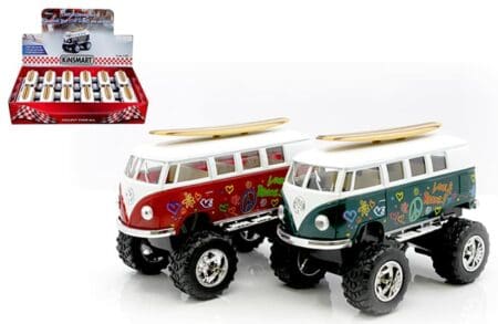 Kinsmart 1:32 1962 Volkswagen Bus Big Foot Longboard Flower 5" - Display Tray