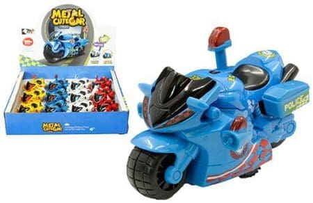 Display Tray Toys - Police Motorcycles (~4.5")(Friction Powered)(Yellow, Blue, White, Red)