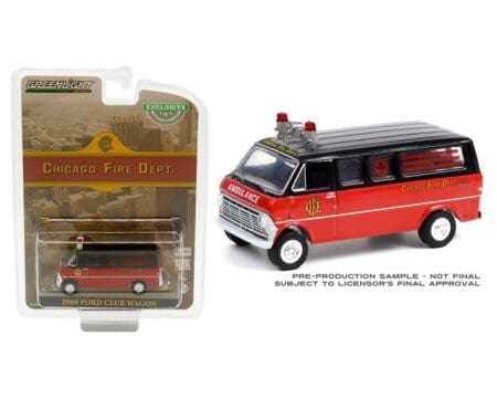 Greenlight 1:64 Hobby Exclusive 1969 Ford Club Wagon Ambulance Red/Black Chicago Fire Department