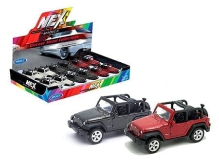 Welly 3" Jeep Wrangler Rubicon Free Wheels - Display Tray Box Set of 12