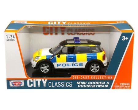 Motormax 1:24 Mini Cooper S Countryman UK Police (White/Blue/Yellow) - City Classics