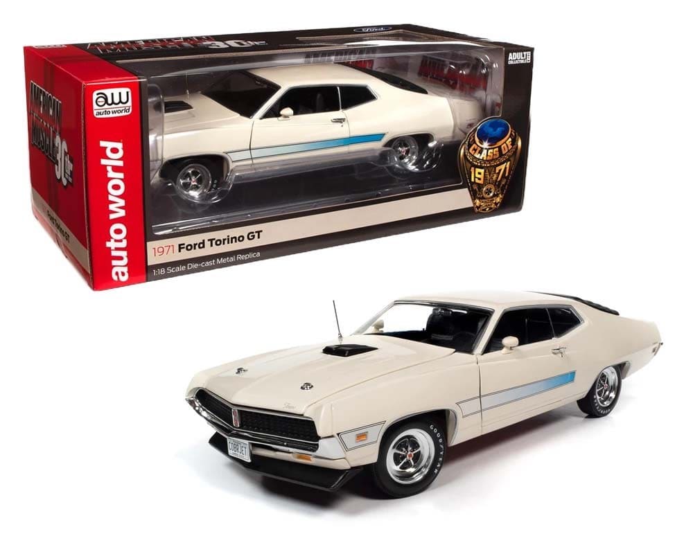 Auto World 1:18 1971 Ford Torino GT (White) - American Muscle 30th