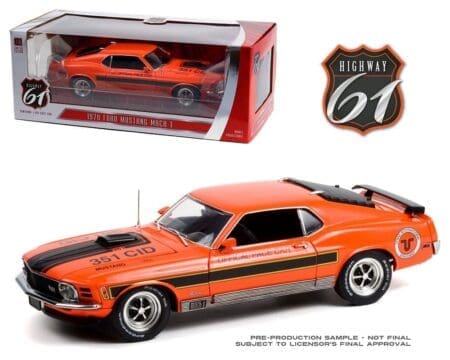Highway 61 1:18 1970 Ford Mustang Mach 1 - Texas International Speedway Official Pace Car (Orange)