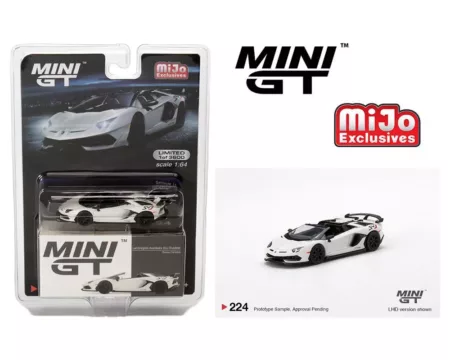 Mini GT 1:64 MiJo Exclusives Lamborghini Aventador SVJ Roadster (Bianco Canopus) Limited 1 of 3600