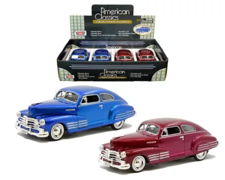 Motormax 1:24 Display Tray 1948 Chevrolet Aerosedan Fleetline - Blue, Red