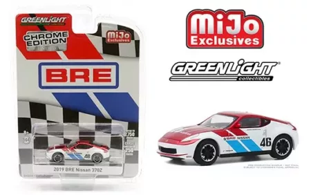 Greenlight 1:64 MiJo Exclusives Chrome Edition 2019 BRE Nissan 370Z (Red Chrome/White)