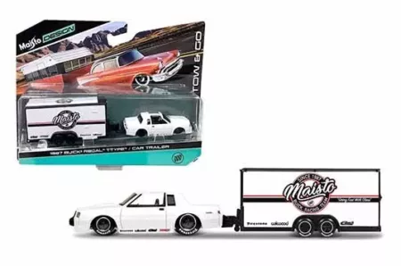 Maisto 1:64 Tow & Go 1987 Buick Regal With Car Trailer (White)