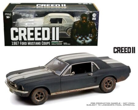 Greenlight 1:18 1967 Ford Mustang Coupe - Matte Black with White Stripes (Weathered)  - Creed II - Adonis Creed's -Hollywood