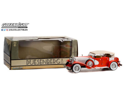greenlight 1:18 scale red and white duesenberg 2 sj and window box packaging