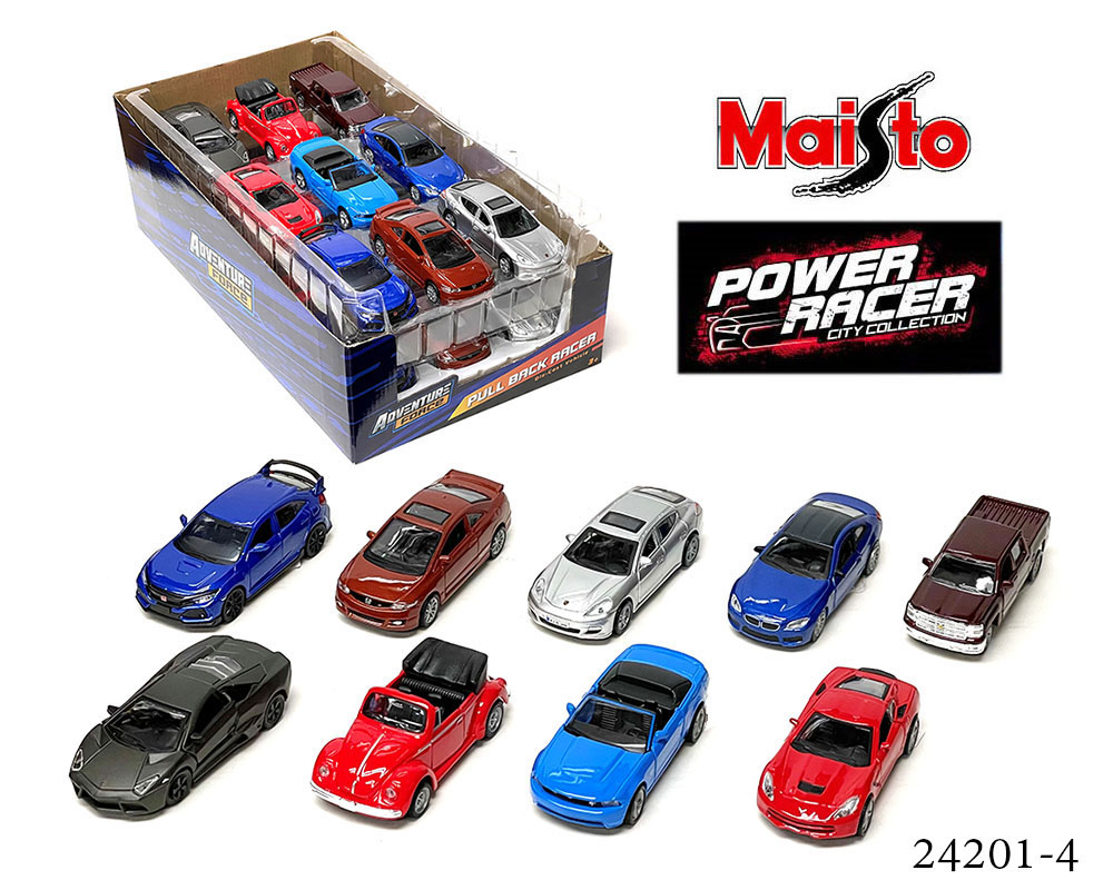 Maisto 4.75 Power Racer Pullback Action Assortment 4 - M & J Toys Inc.  Die-Cast Distribution