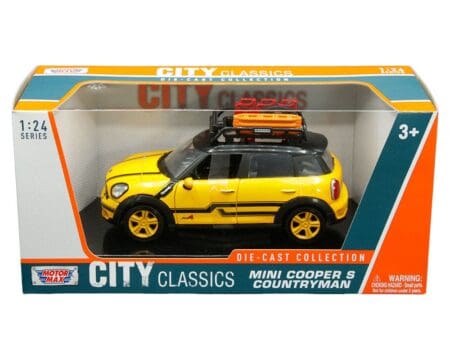 Motormax 1:24 Mini Cooper S Countryman with roof rack and accessories (Yellow) - City Classics