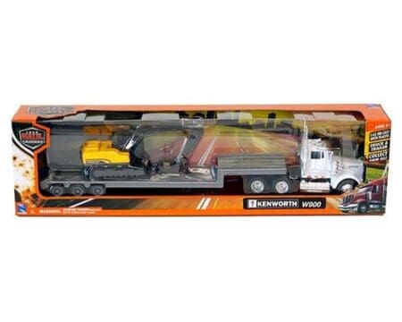 New Ray 1:43 Kenworth W900 W/ Vehicle Transporter Lowboy W/ 1:158 Excavator - Long Haul Trucker