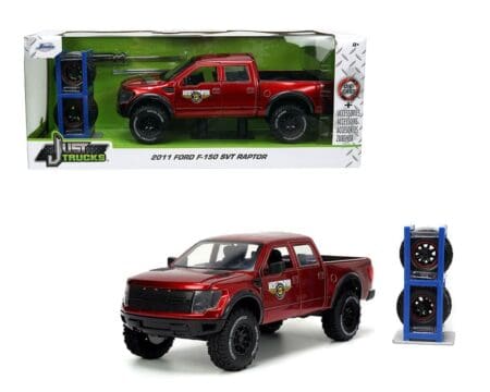 Jada 1:24 2011 Ford F-150 SVT Raptor (Red) - Just Trucks with extra wheels & Rack