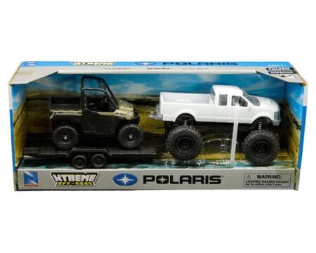 New Ray Polaris Ranger XP1000 (Bronze)  with Pick Up Truck (White) and Trailer - Xtreme Off-Road -
