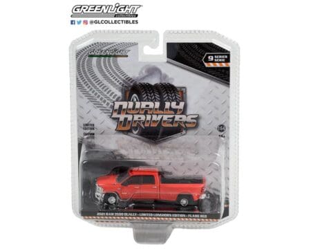 Greenlight 1:64 Dually Drivers Series 9 - 2021 Ram 3500 Dually - Limited Longhorn Edition - Flame Red