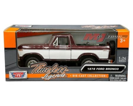 Motormax 1:24 1978 Ford Bronco Ranger XLT (burgundy and white two-tone) with spare wheel - Timeless Legends