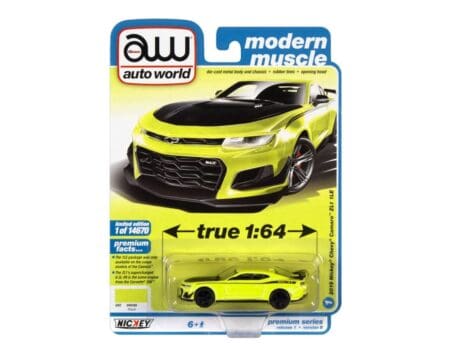 Auto World 1:64 2019 Nickey Chevrolet Camaro ZL1 1LE (Shock Yellow with Flat Black Side Stripes) - Premium 2022 Release 1 Version B - Modern Muscle - Solid Pack