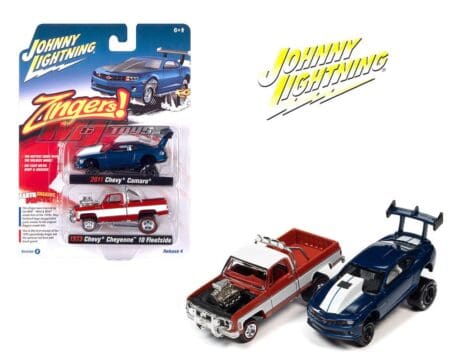 Johnny Lightning 1:64 Theme 2 Pack - Zingers 2011 Chevy Camaro & 1973 Chevrolet Cheyenne 10 Fleetside B